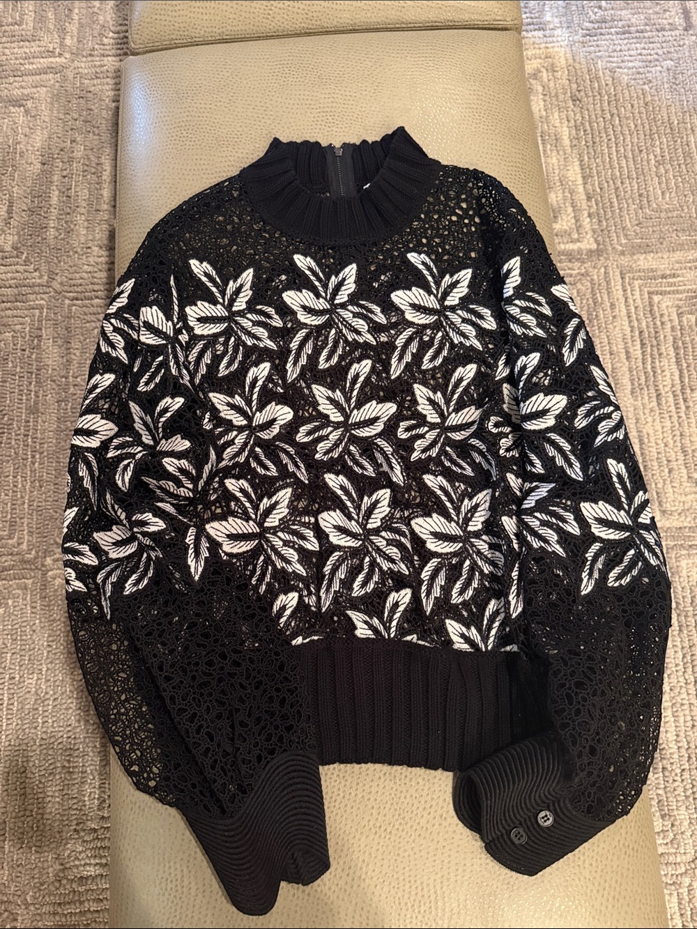 Sea Black Floral Crewneck Lace Sweater - Women's size S
